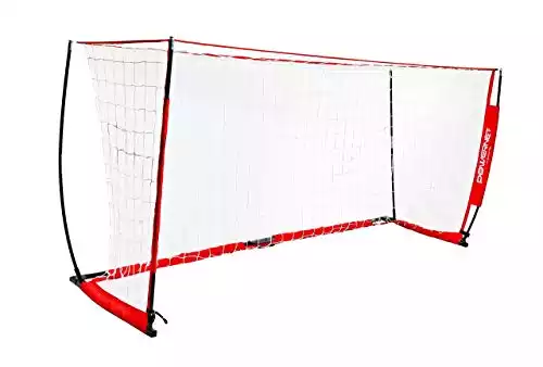PowerNet Soccer Goal | Portable Net Collapsible Metal Base | Quick Setup Ultra Portable | Full Size Framed Soccer Goal | 1 Goal + 1 Carry Bag (14X7 FT)
