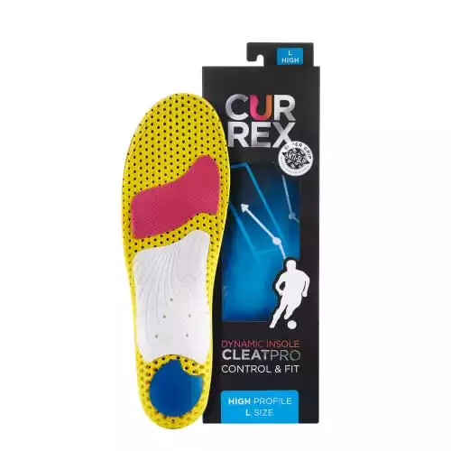 CURREX CLEATPRO - Thin, Arch Support Insoles, Comfort, Cushion and Stability in Cleats, Soccer, Football, Baseball, Softball, Super Grip for Control, Shock Absorbing Inserts, Men and Women