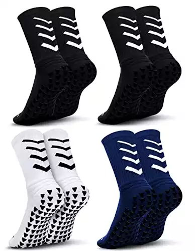 HUANLANG Grip Socks Soccer,4 Pairs Anti Slip Non Slip Socks Mens Grip Pads Socks for Football Soccer Basketball Yoga Sports