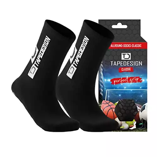 Tapedesign - "Classic 1 Pair Non-Slip Soccer Socks in Black (Size 5-14) for Men, Women & Kids - Football Grip Socks for Adult & Youth (Unisex) - Anti-Slip Sport Socks for Basketball, Tenn...